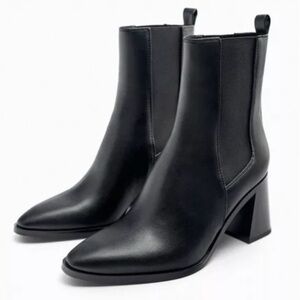Zara Geometric Heel Pointed Ankle Boot Black